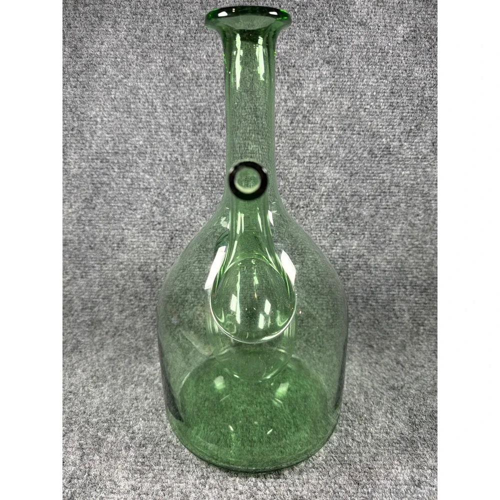 Vintage Green Glass Wine Decanter with Ice Chamber Chiller Spout 12.5 Inch